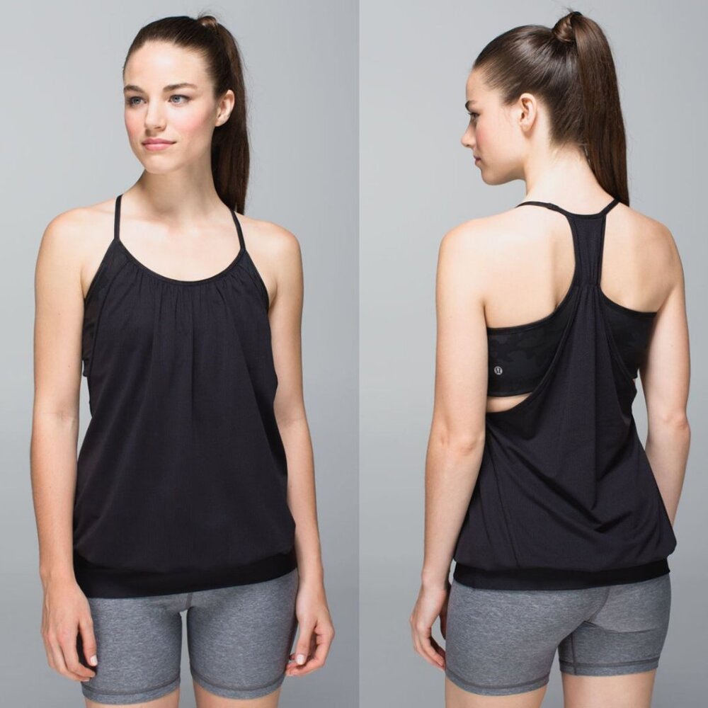 Lululemon Black Circle Mesh No Limits Tank w/ Black Camo Luon Bra